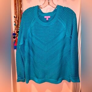 Lilly Pulitzer Turquoise Cotton Pullover Sweater Size L